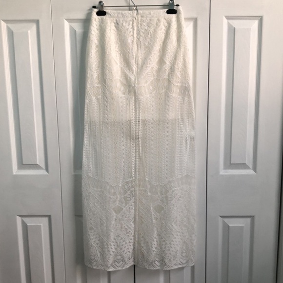 BCBGMaxAzria Harper Off White Lace Boho Button Maxi Skirt Size 0 - Picture 6 of 14